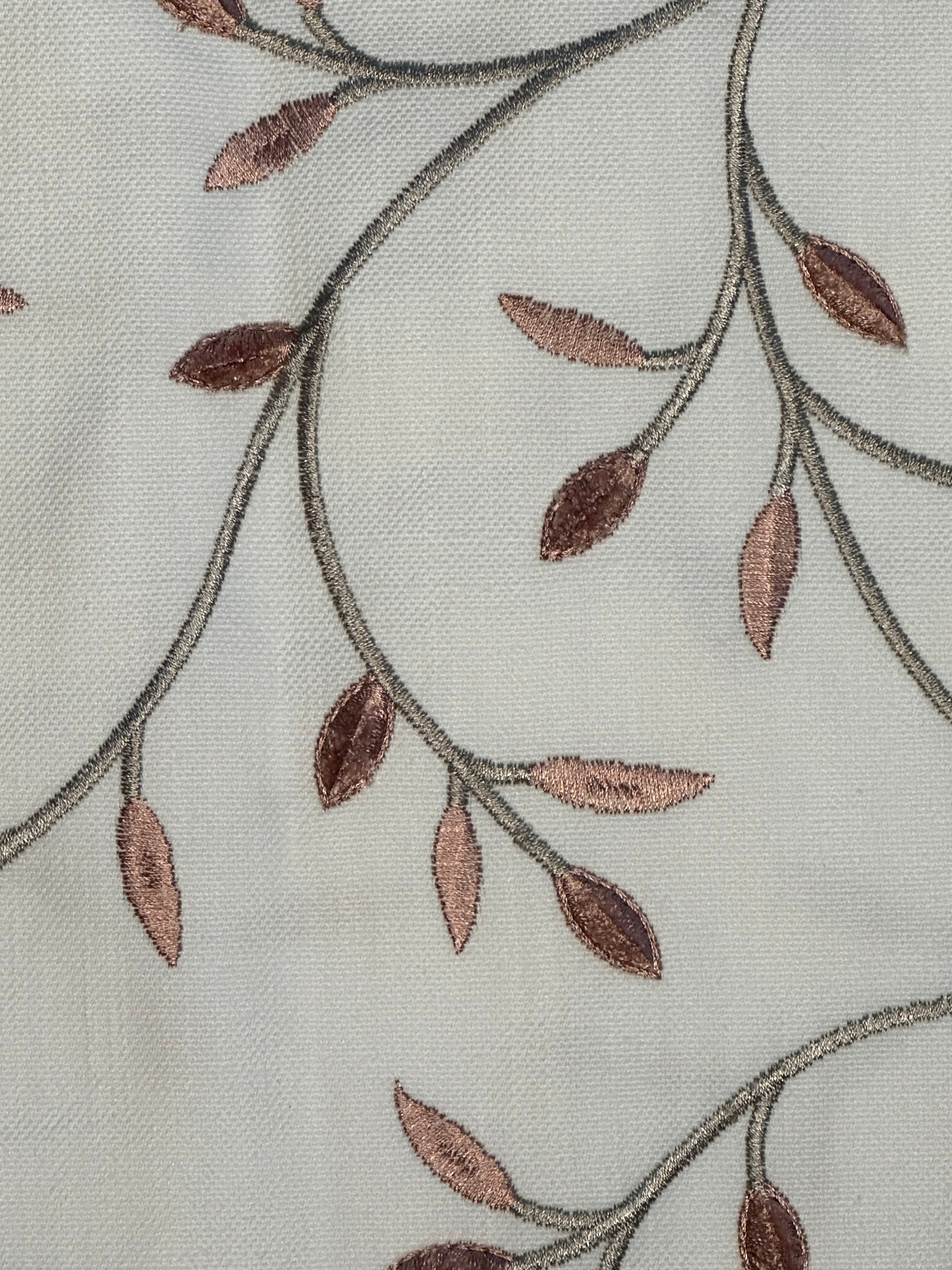 Blush Beige and Gray Floral Embroidery Upholstery Fabric by the