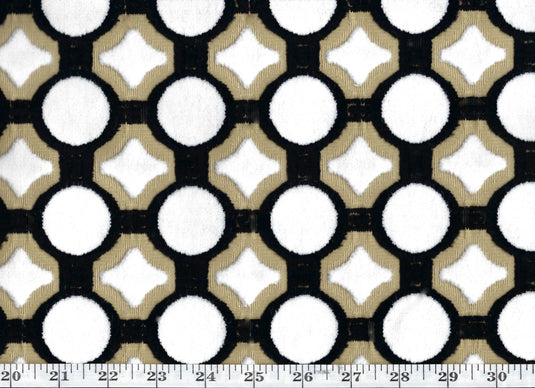 Debussy CL Black - Tan Velvet Upholstery Fabric by DeLeo Textiles