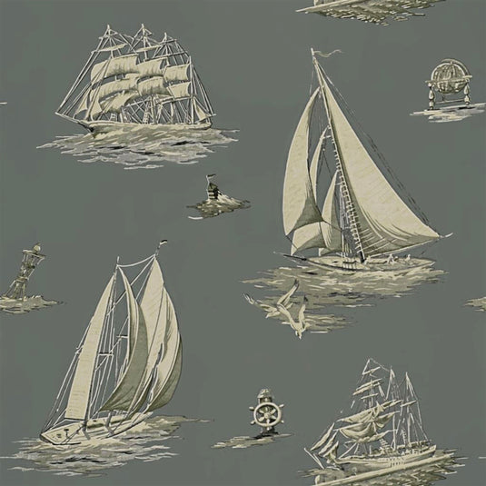 Down Easter Boats CL Fog Double Roll of Wallpaper  by Ralph Lauren